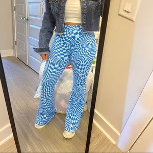 Blue pants with white print